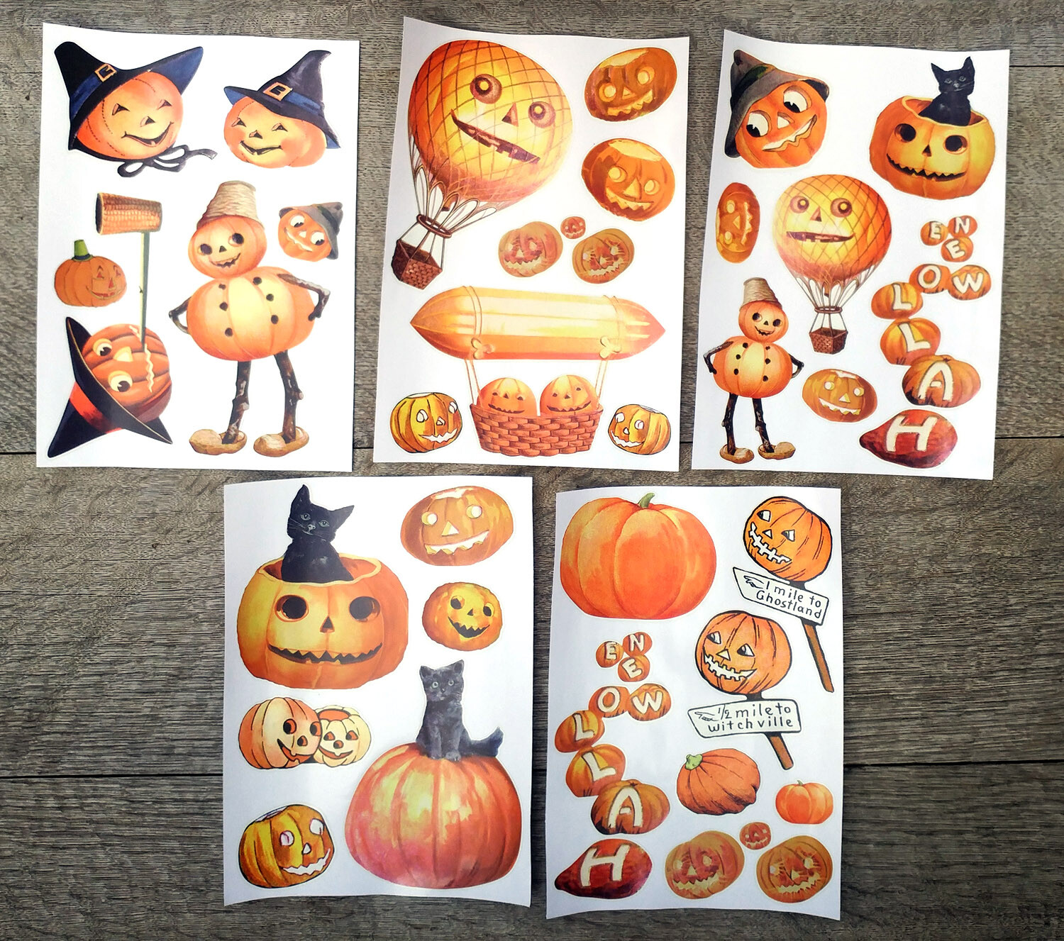 Vinyl Wall Stickers/VINTAGE HALLOWEEN PUMPKINS/Waterproof, Outdoor, Wall-Safe