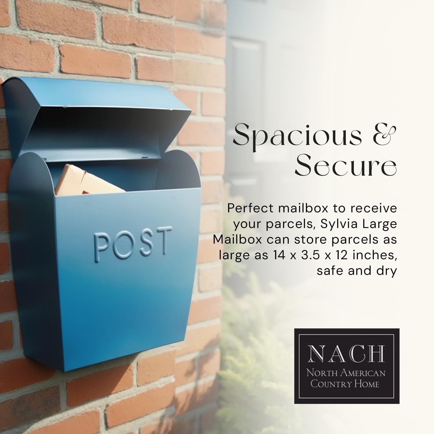 NACH Large Wall Mount Mailbox, 15.07 x 12.44 x 5.39 inches, Blue Mailboxes fo…