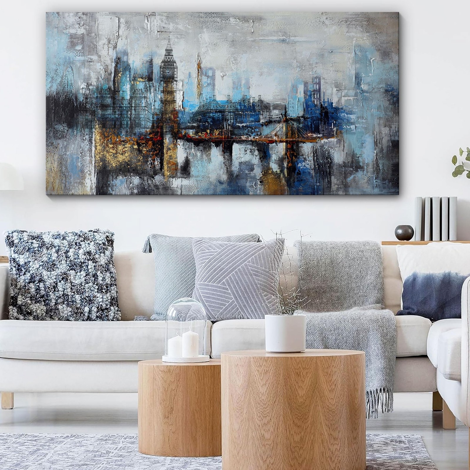 Pogusmavi Large Wall Art for Bedroom Abstract City View Canvas Art Modern Hom…