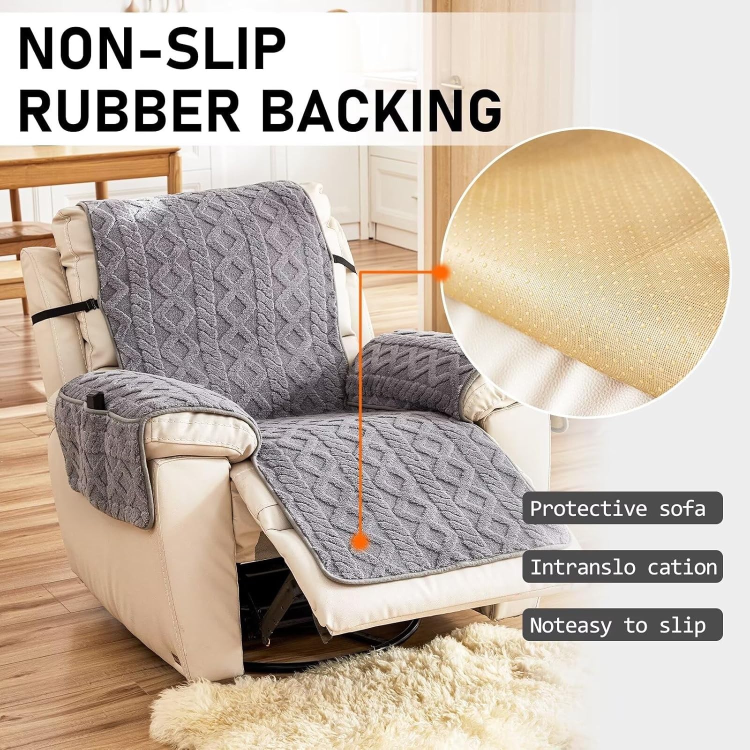 Recliner Cover for Lazy Boy Chair Protectors Washable Quilted 23In Gray