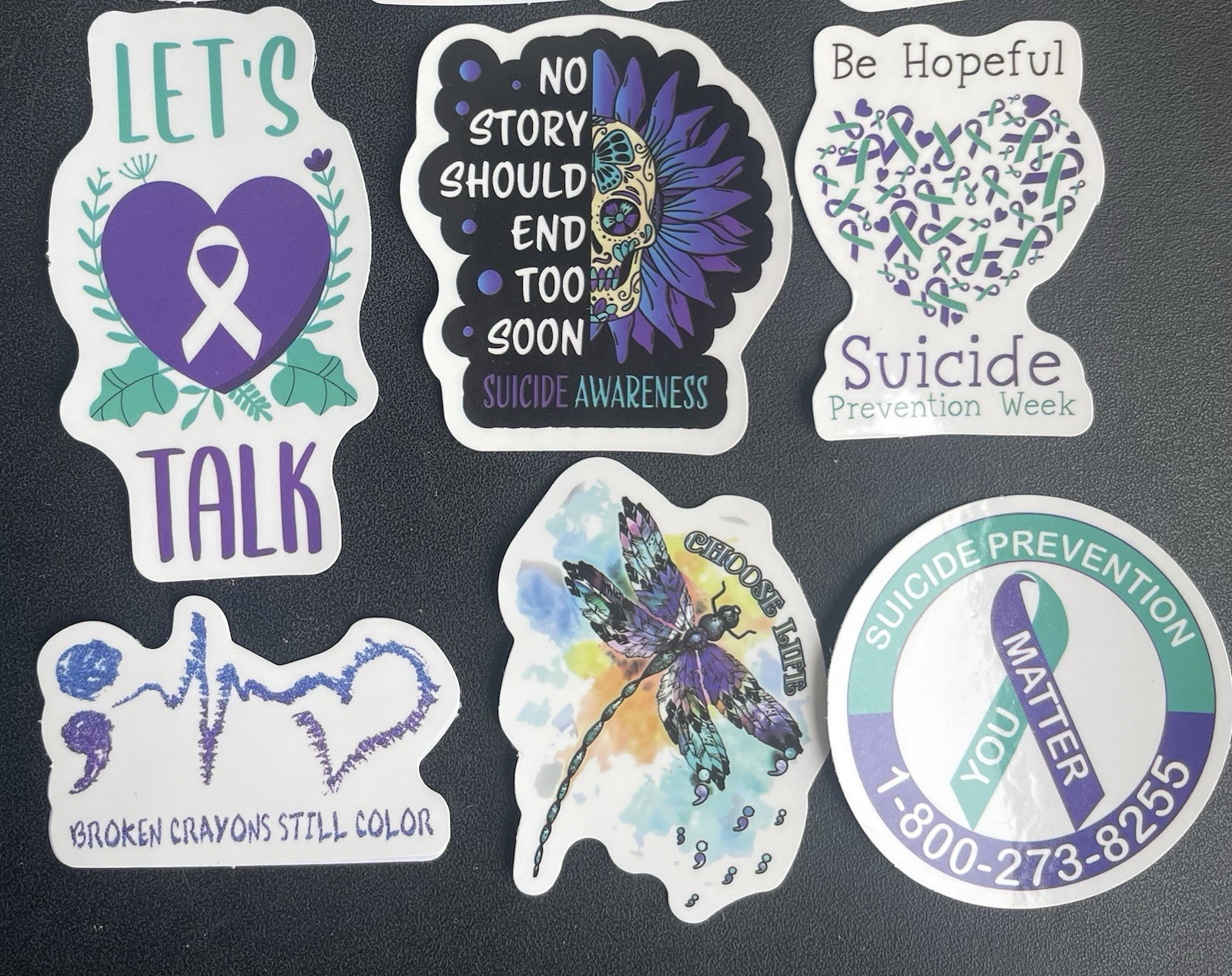 20 Suicide Prevention Awareness Stickers Purple Teal As Shown
