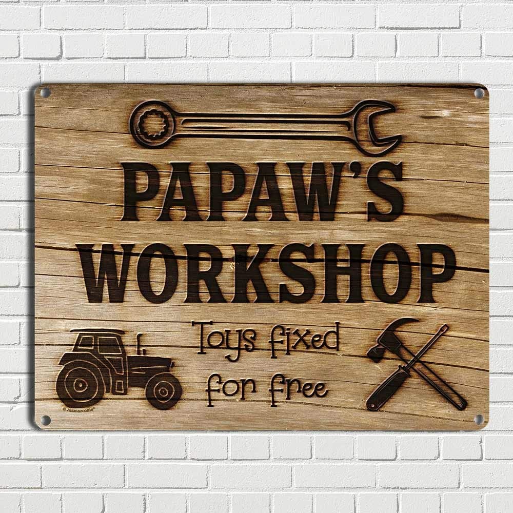 Papaw’s Workshop Toys Fixed for Free, 11.5 x 15.5 Inch Aluminum Sign, Vintage…
