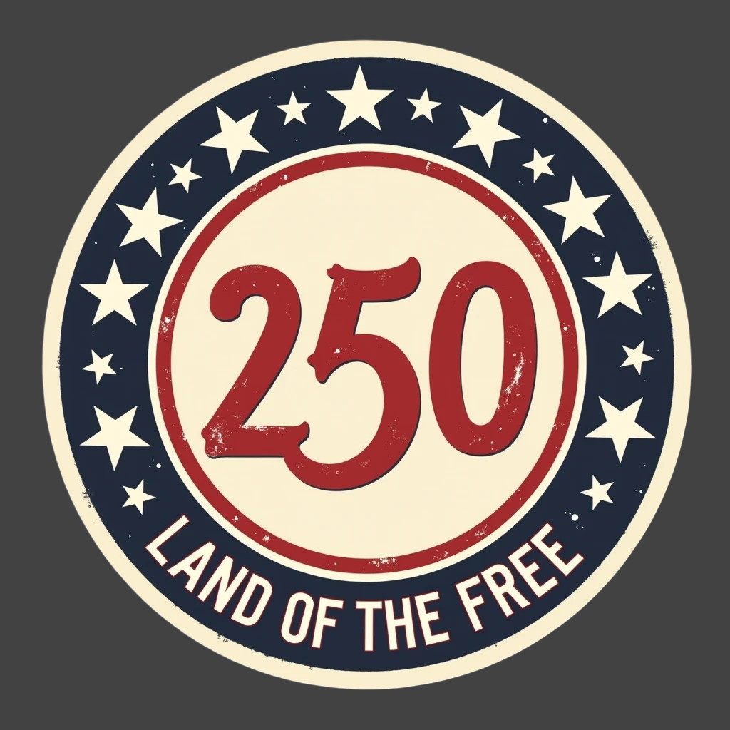 America 250 Sticker Vinyl Decal 250 Land of the Free Patriotic USA Badge