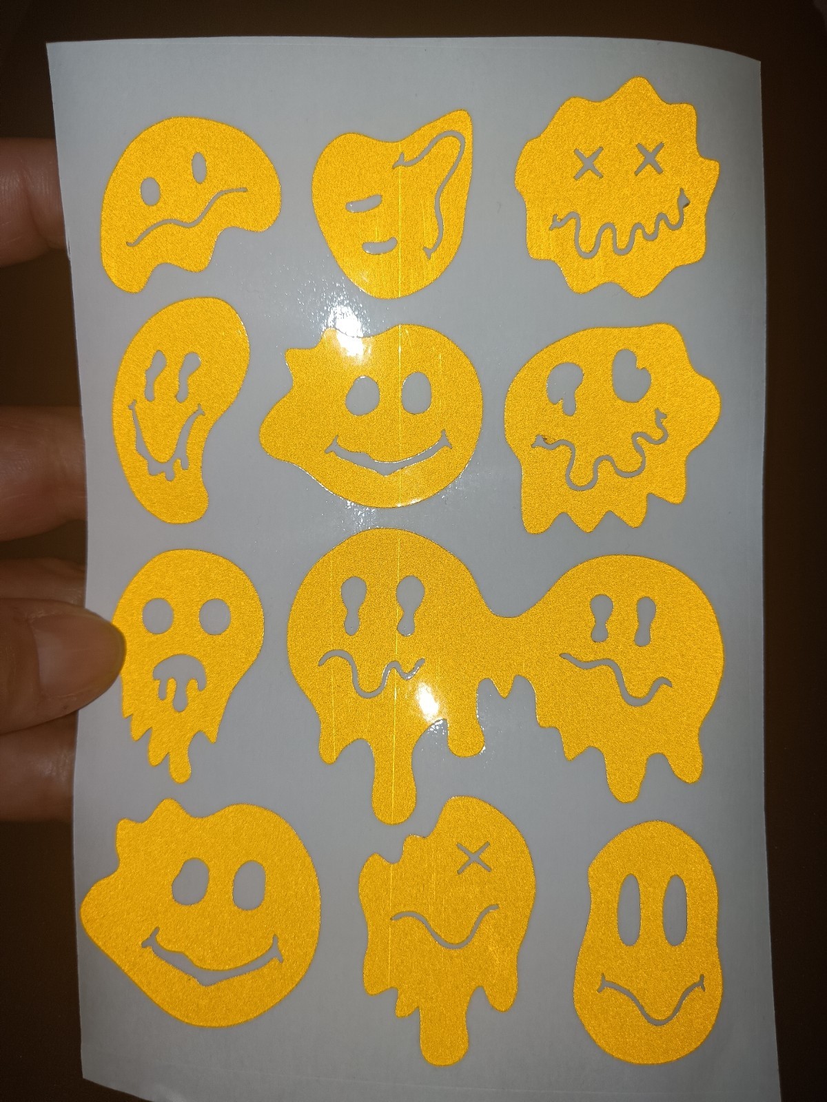 Fun Reflective Dripping Smiley Face Decals, Stickers for DIY Project