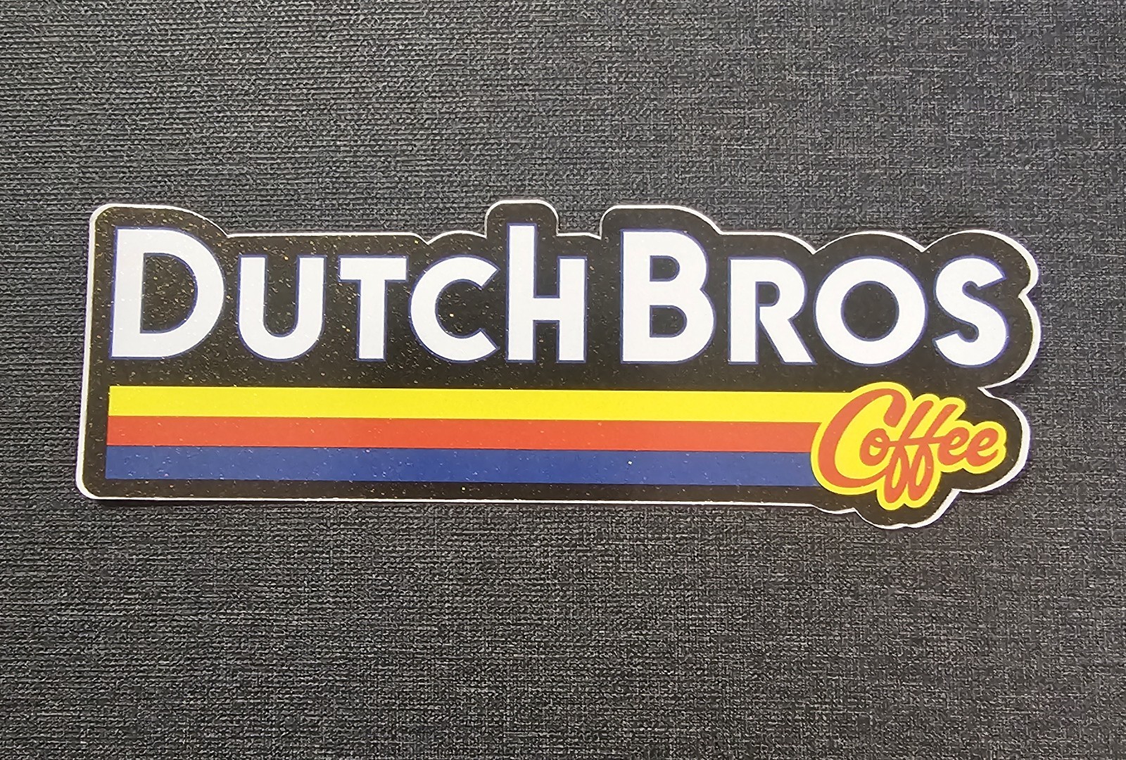 Dutch Bros Coffee Logo Sticker – Coffee Theme, Black/Yellow/Red/Blue, Horizontal
