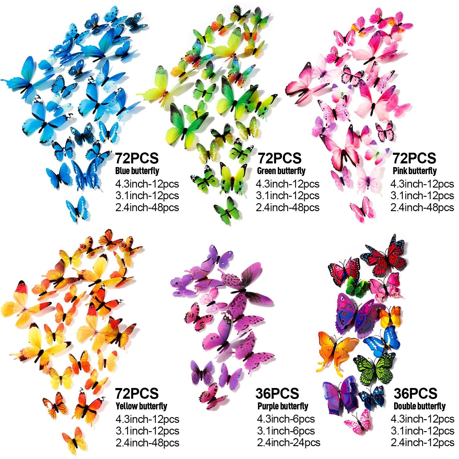 360PCS 3D Colorful Butterfly Wall Stickers – Removable DIY Art Decor for Home &