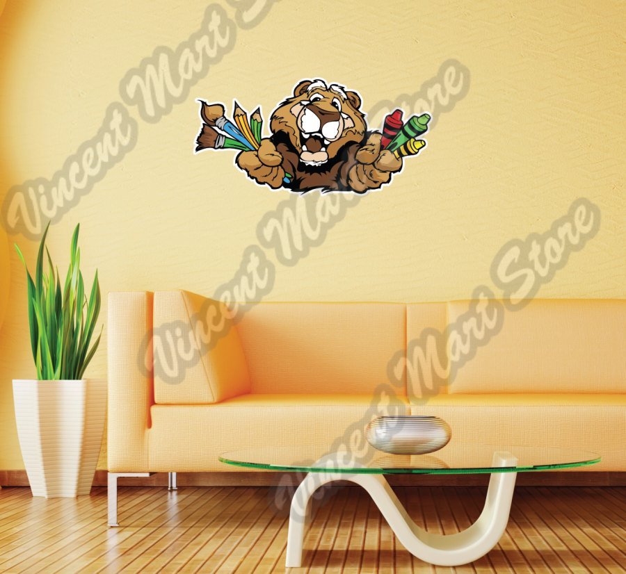 Cougar Crayons Paint brushes Gift Idea Wall Sticker Room Interior Decor 25"X13"