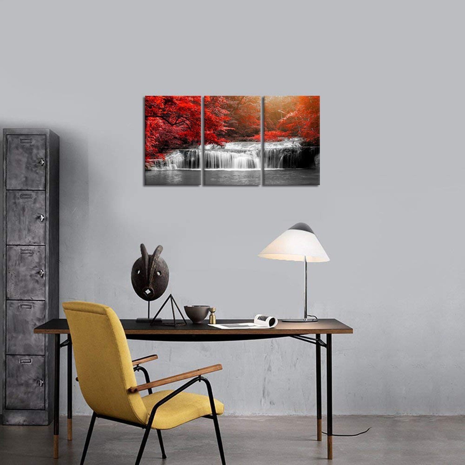 Visual Art Decor 3 Pieces Black White and Red Canvas Wall Art Red Forest Wate…