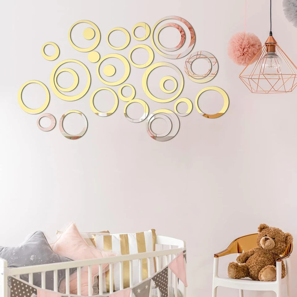 72 Pieces Acrylic Circle Mirror Wall Sticker Round Silver, Black and Gold