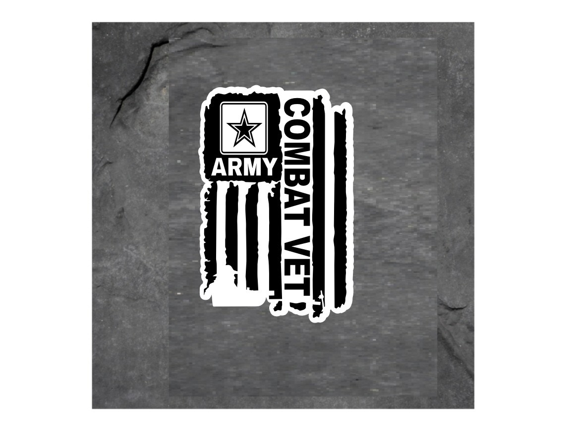 DISTRESSED U.S. ARMY COMBAT VET VINYL DECAL STICKER 3.2" X 5.0" BLACK/WHITE