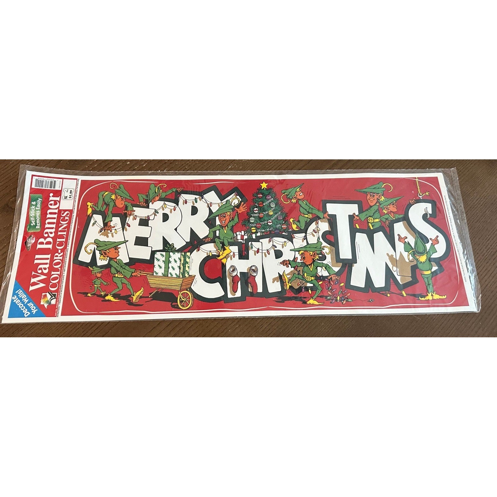 Vintage Merry Christmas Wall Banner Color-Clings Elves Holiday Decor New