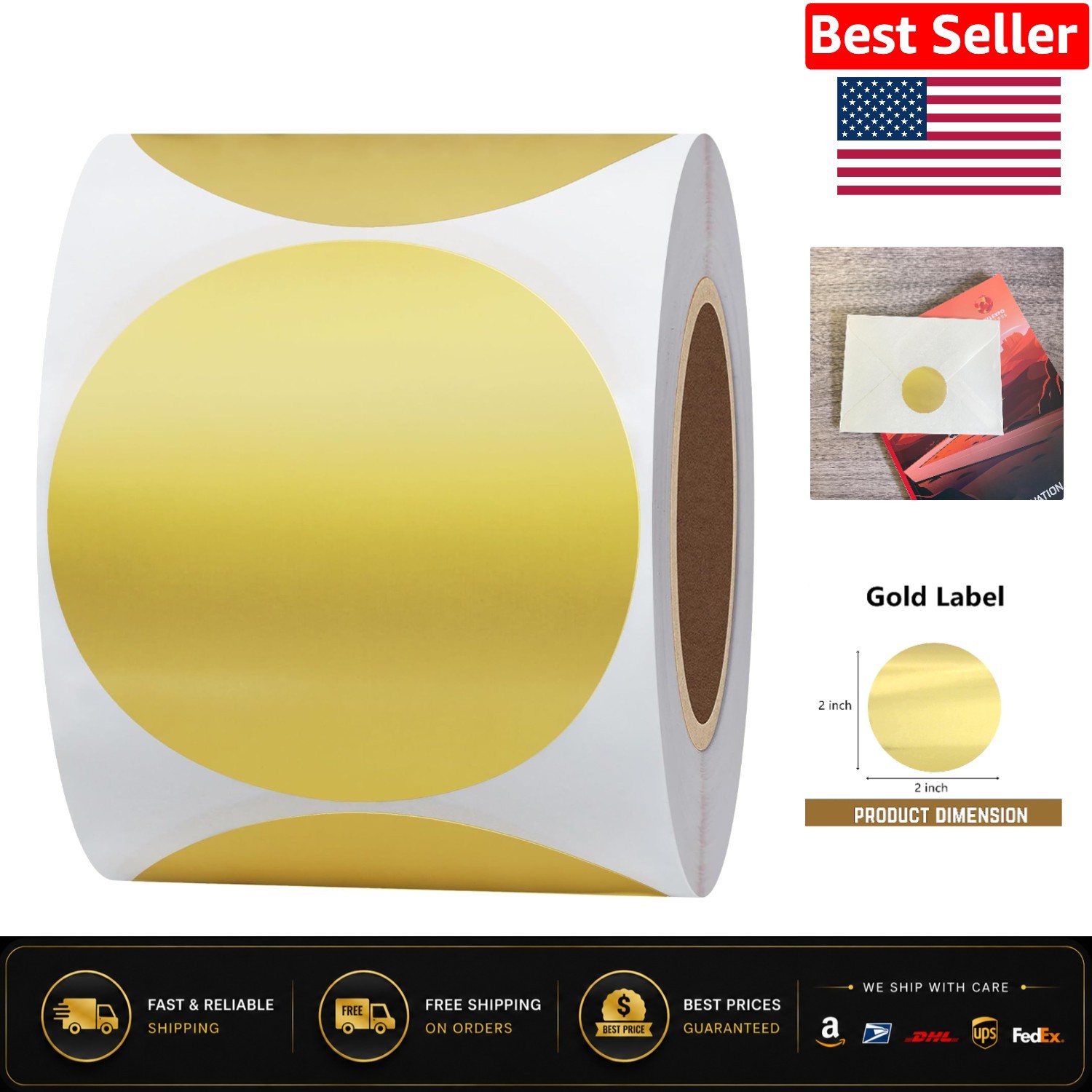 Elegant 2-Inch Matte Gold Labels – 300 Round Color Coding Dots for Organization