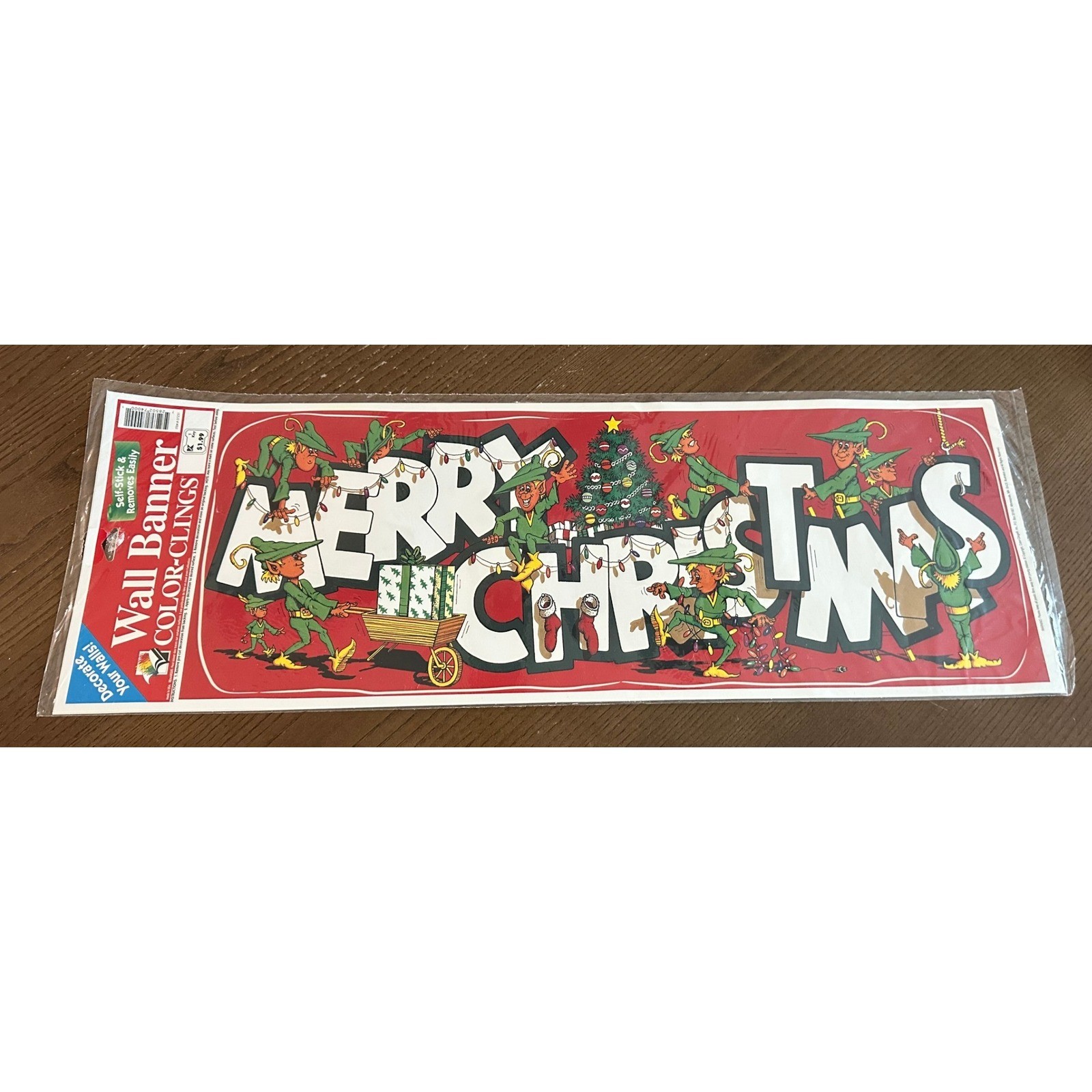 Vintage Merry Christmas Wall Banner Color-Clings Elves Holiday Decor New