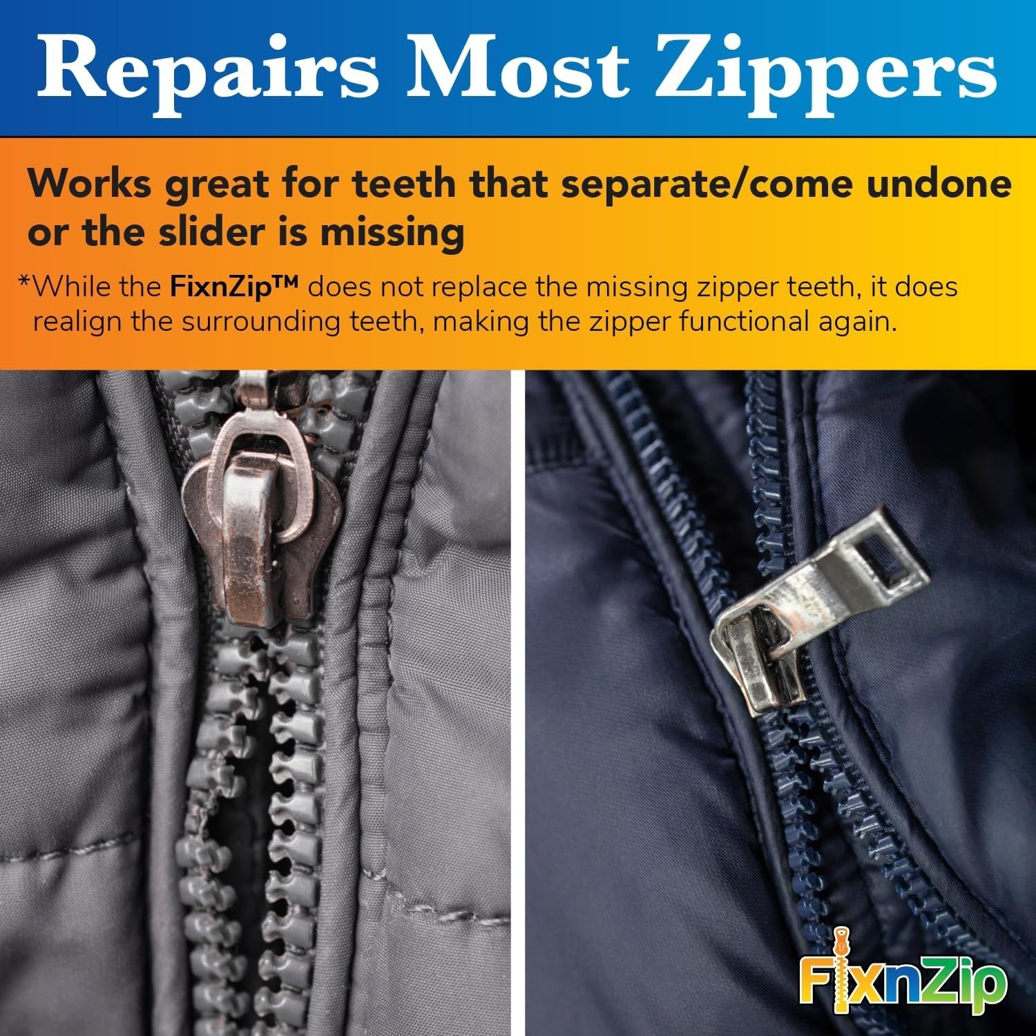 Fix n’ Zip Universal Zipper Repair Kit – Black Nickel, 3 Sizes for Quick Repairs