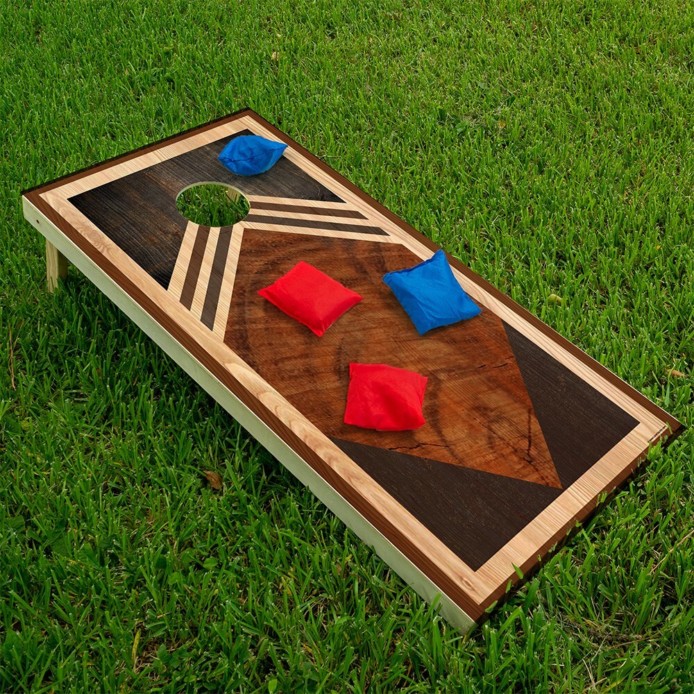 Geometric Wooden Plank Cornhole Skins Wraps for Boards Vinyl Cover Decals