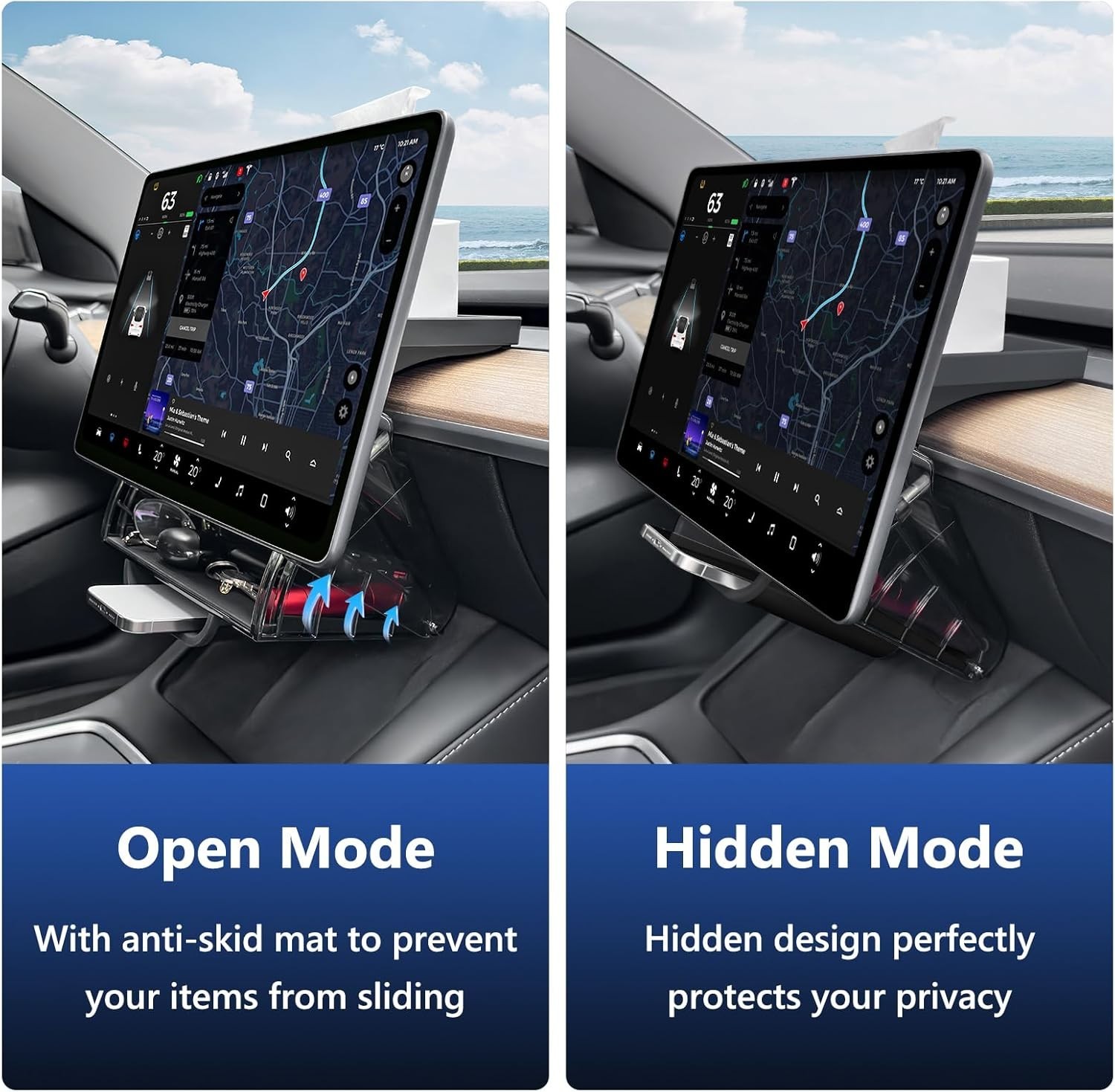 Hideable under Screen Storage Organizer Compatible with Tesla Model Y 2024-2020(