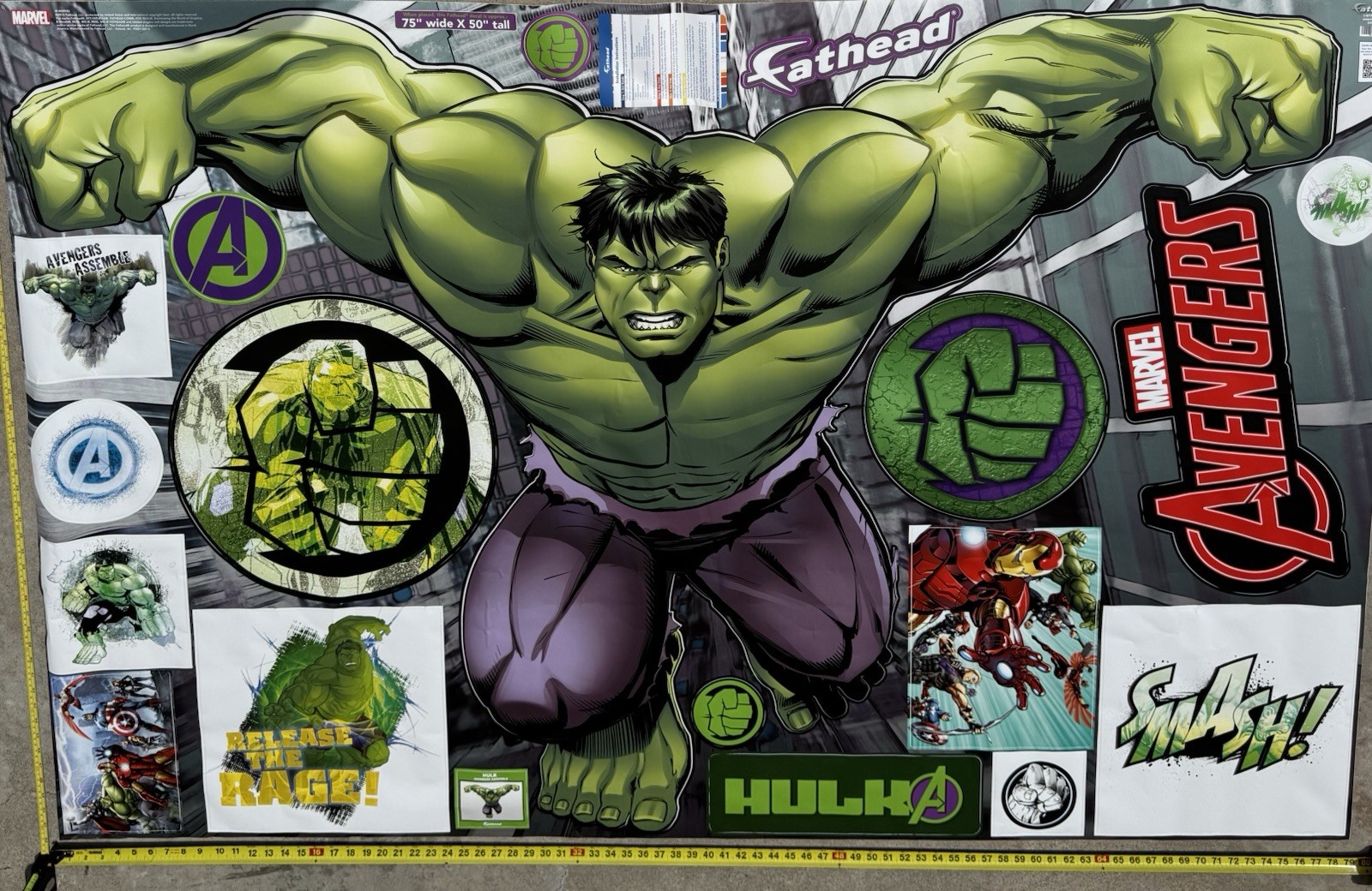 Marvel Avengers Hulk Fathead Giant Wall Decal 75” x 50” 2015 Complete Pre-Owned