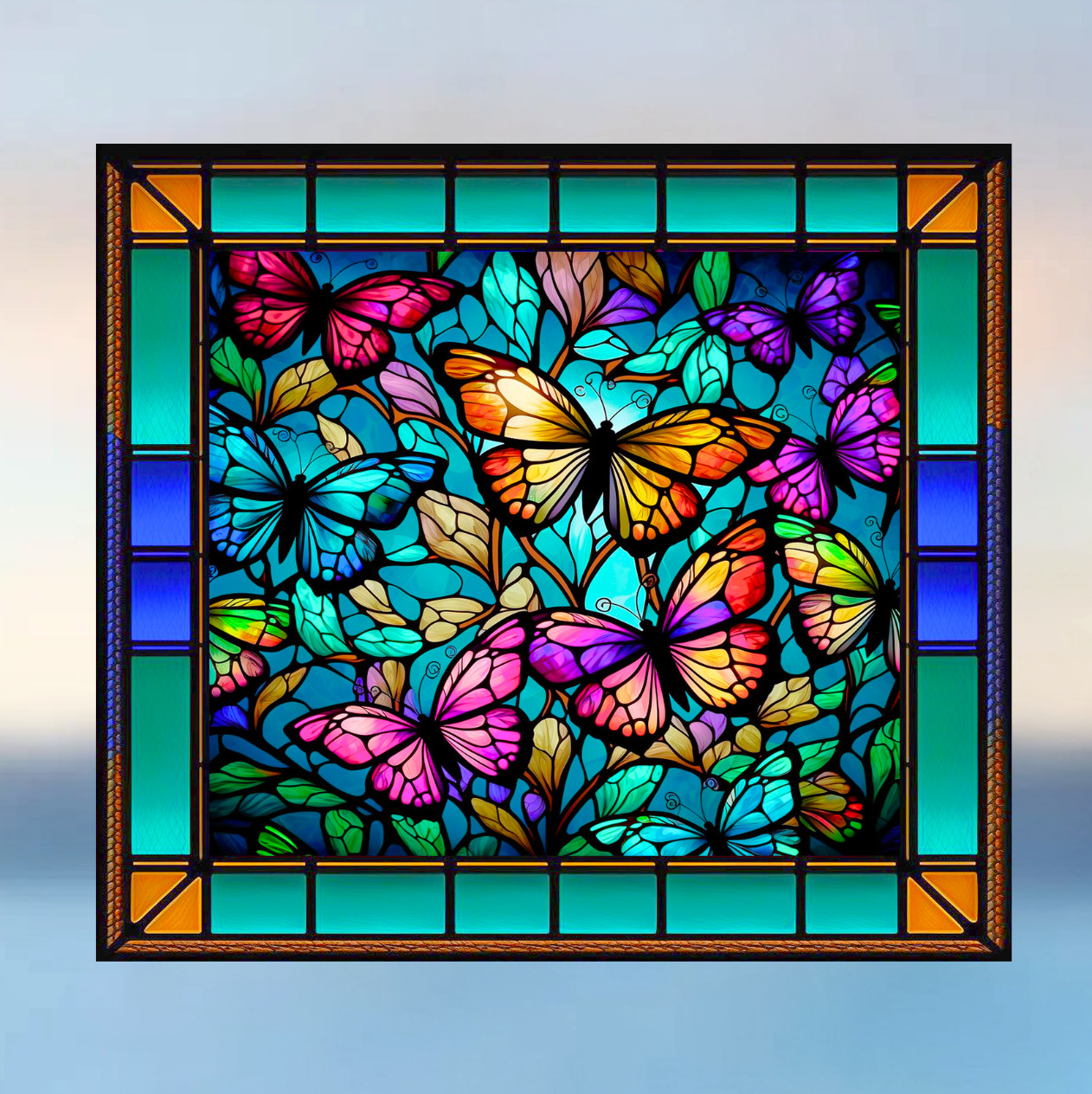 Butterflies Faux Stained-Glass WINDOW CLING Size 9" Repositionable Vinyl
