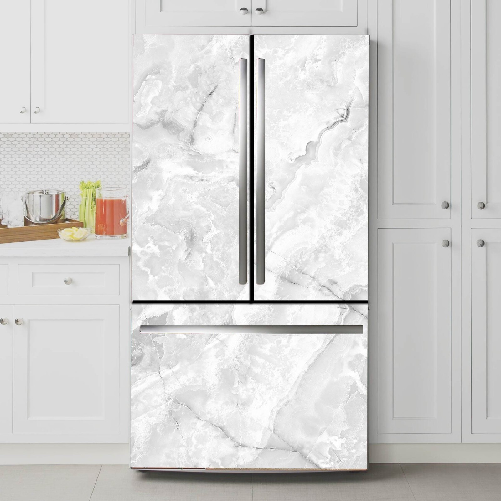 Marble Fridge Wrap Minimalist Style, Modern Kitchen Decor