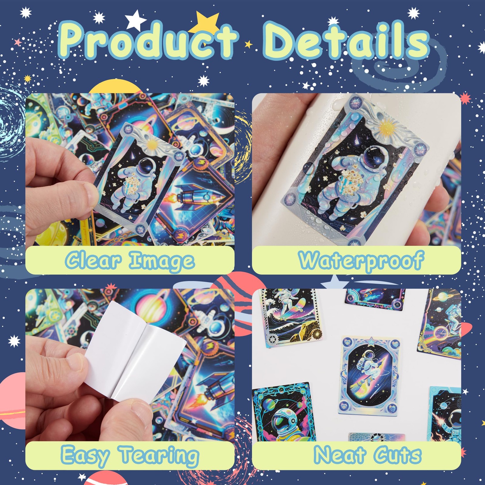 55 Pcs Iridescent Space Water Bottle Stickers for Kids, Fantasy Astronaut Pla…
