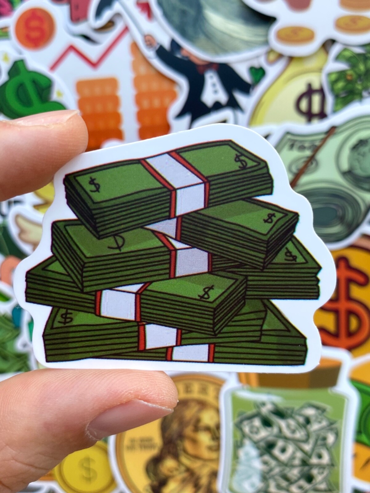 5-50 pcs Money Dollar Bill Cash Stickers, Vinyl Water Bottle Laptop Car Decals