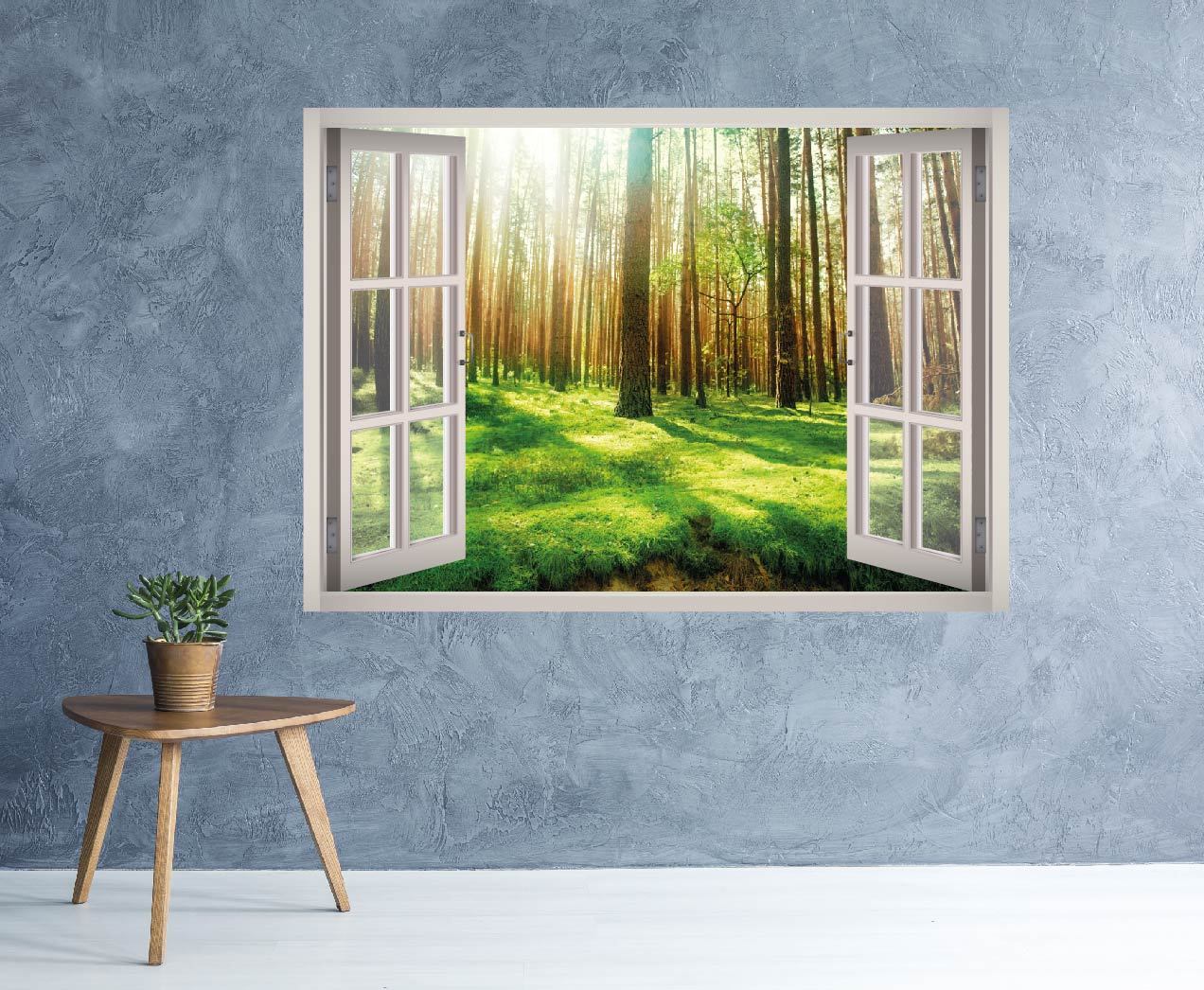 Calm Forest View Window 3D Wall Decal Art Mural Home Decor Canvas Vinyl W06