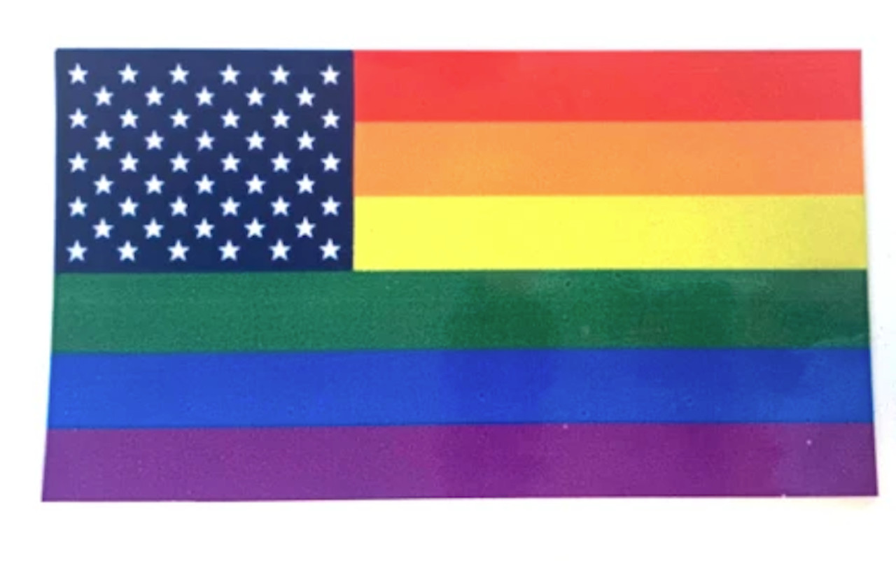 2 PACK RAINBOW PRIDE AMERICAN FLAG BUMPER STICKER 4 1/2" X 2 1/2" car decal gay
