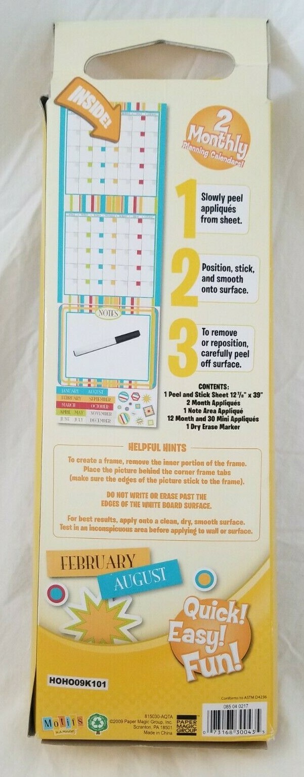 Motifs In A Minute! 2 Monthly Planning Calendars Wall Decals NIP
