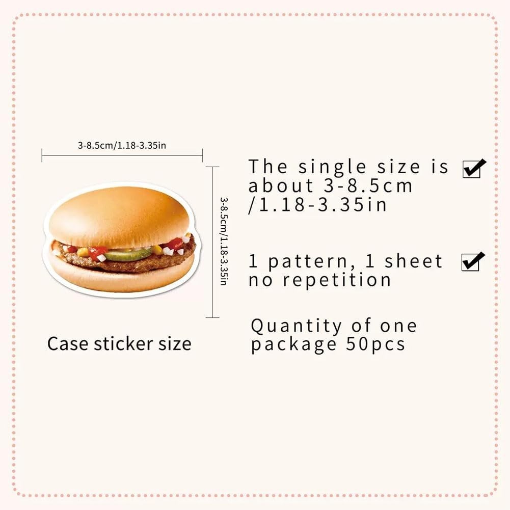 Hamburger Stickers |50Pcs Burger Waterproof Vinyl Decals | Removable Reusable…