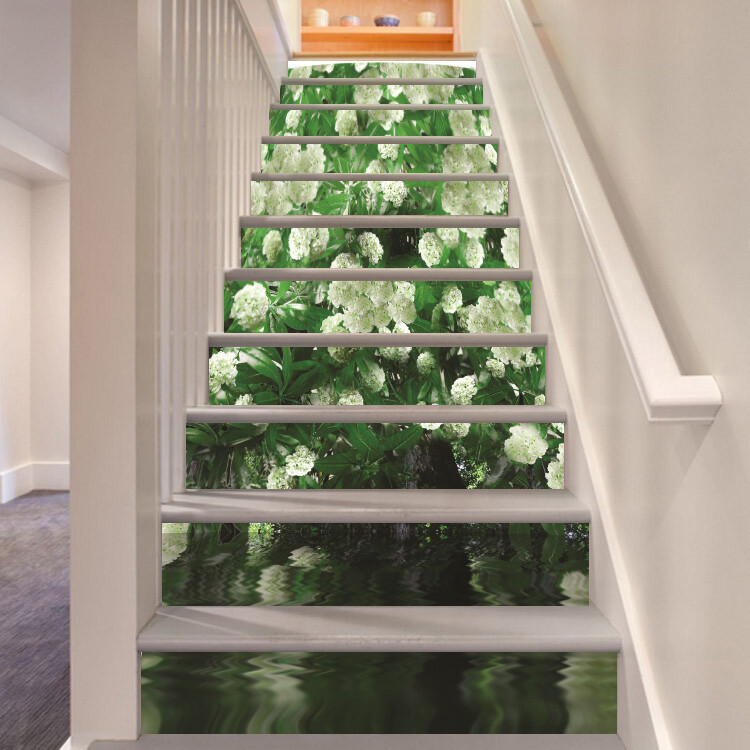 3D White Flower ZHU476 Stair Risers Decoration Photo Mural Vinyl Wallpaper Amy