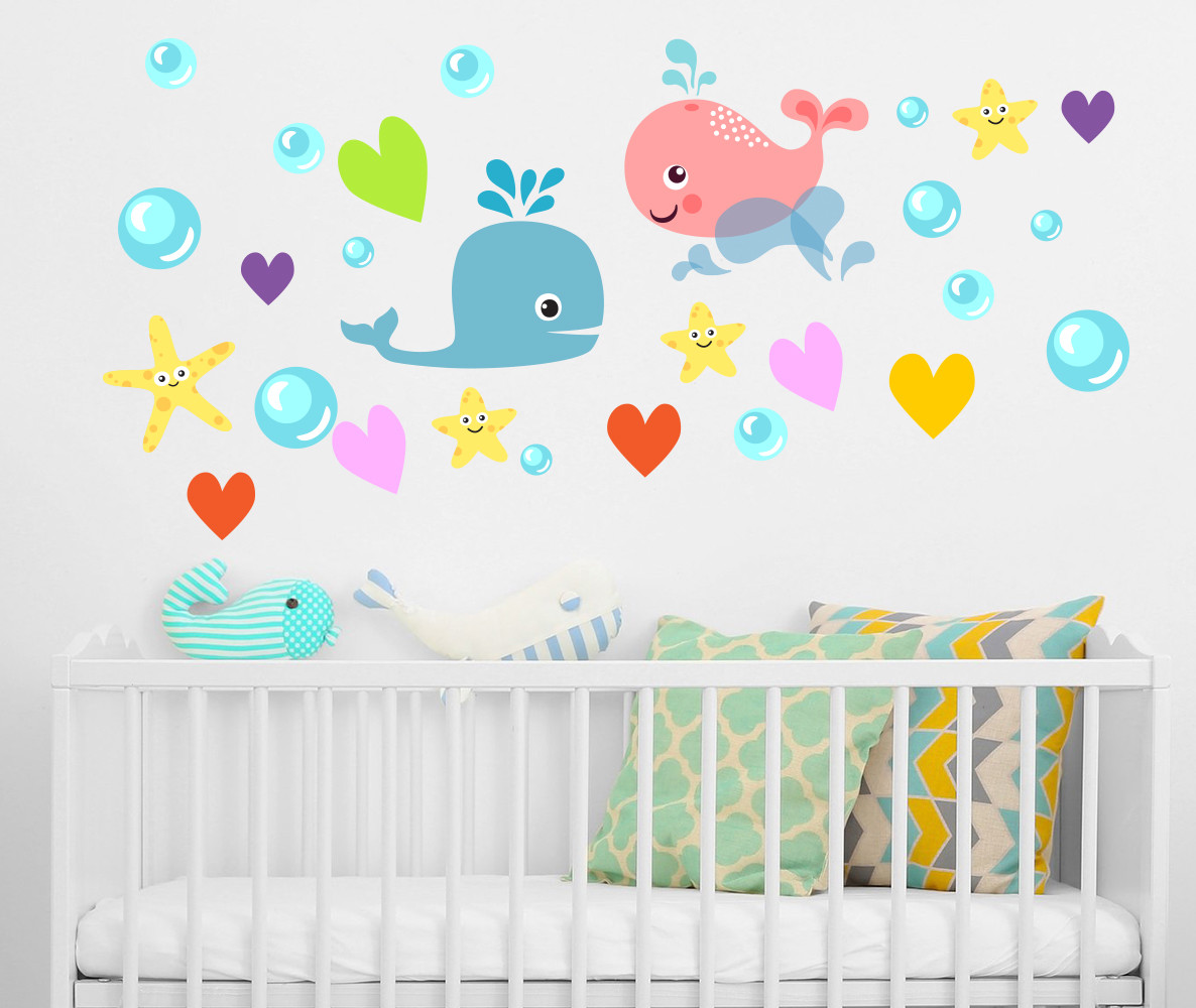 Ocean Wall Decal, Under the Sea Decal, Whale Decal, Starfish Decal aa536