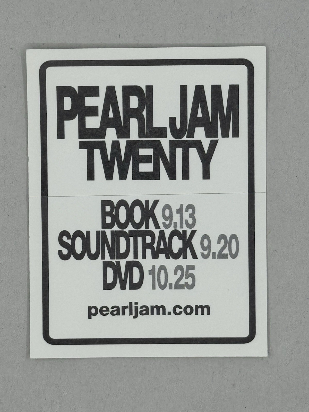 Pearl Jam PJ20 Sticker Twenty 2011 Documentary Movie 2-Sided Eddie Vedder