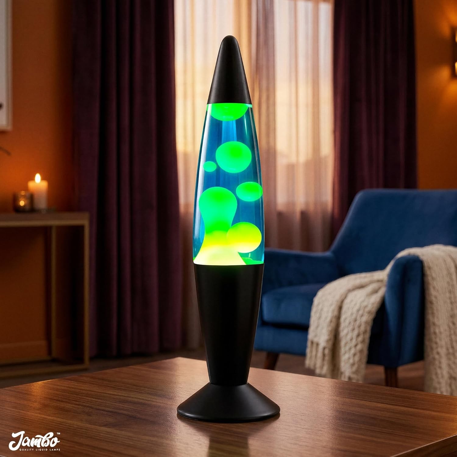 16" Beautiful Lamp- Blue with Yellow/Green Wax, Relaxing Liquid Lamp for Livi…