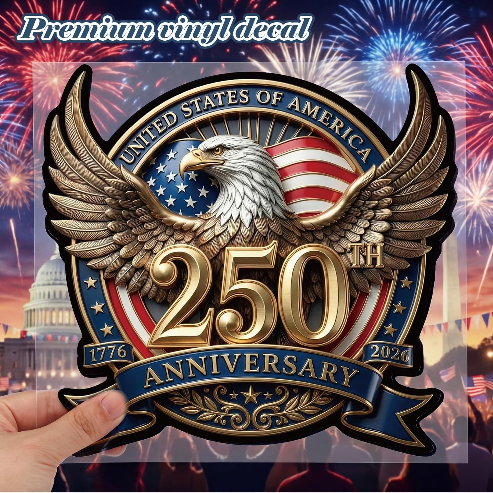 5 Pcs 250th Anniversary Car Sticker 8.27" x 8.27" USA Patriotic Eagle Decal 4th