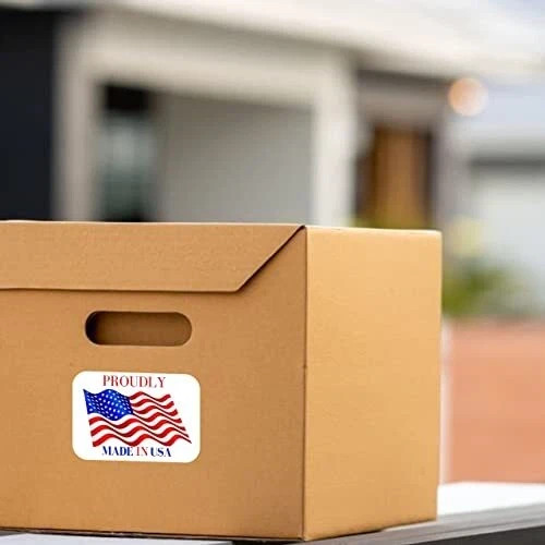 500 Pcs Made In USA American Flag Stickers Vinyl Decal Sticker Roll, 2×3 Inch