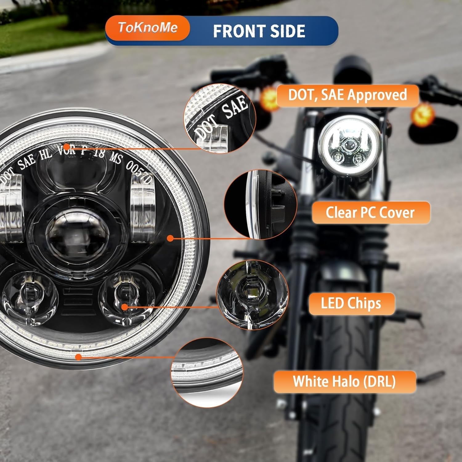 5-3/4 5.75 Inch LED Headlight Halo DRL Compatible with Harley Davidson Dyna Spor