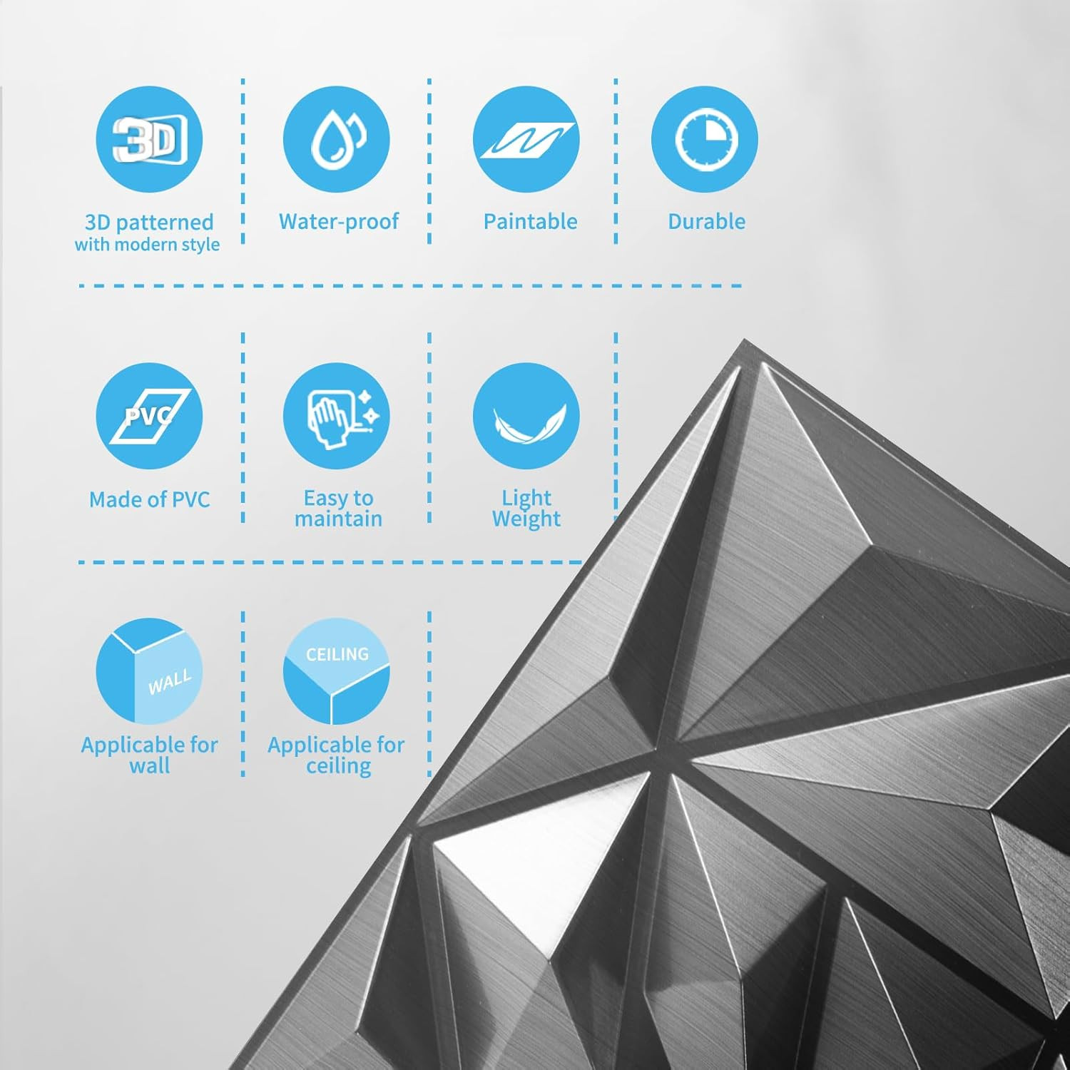 33-Pack 3D Diamond Wall Panels – Silver for Gaming & Living Room Decor