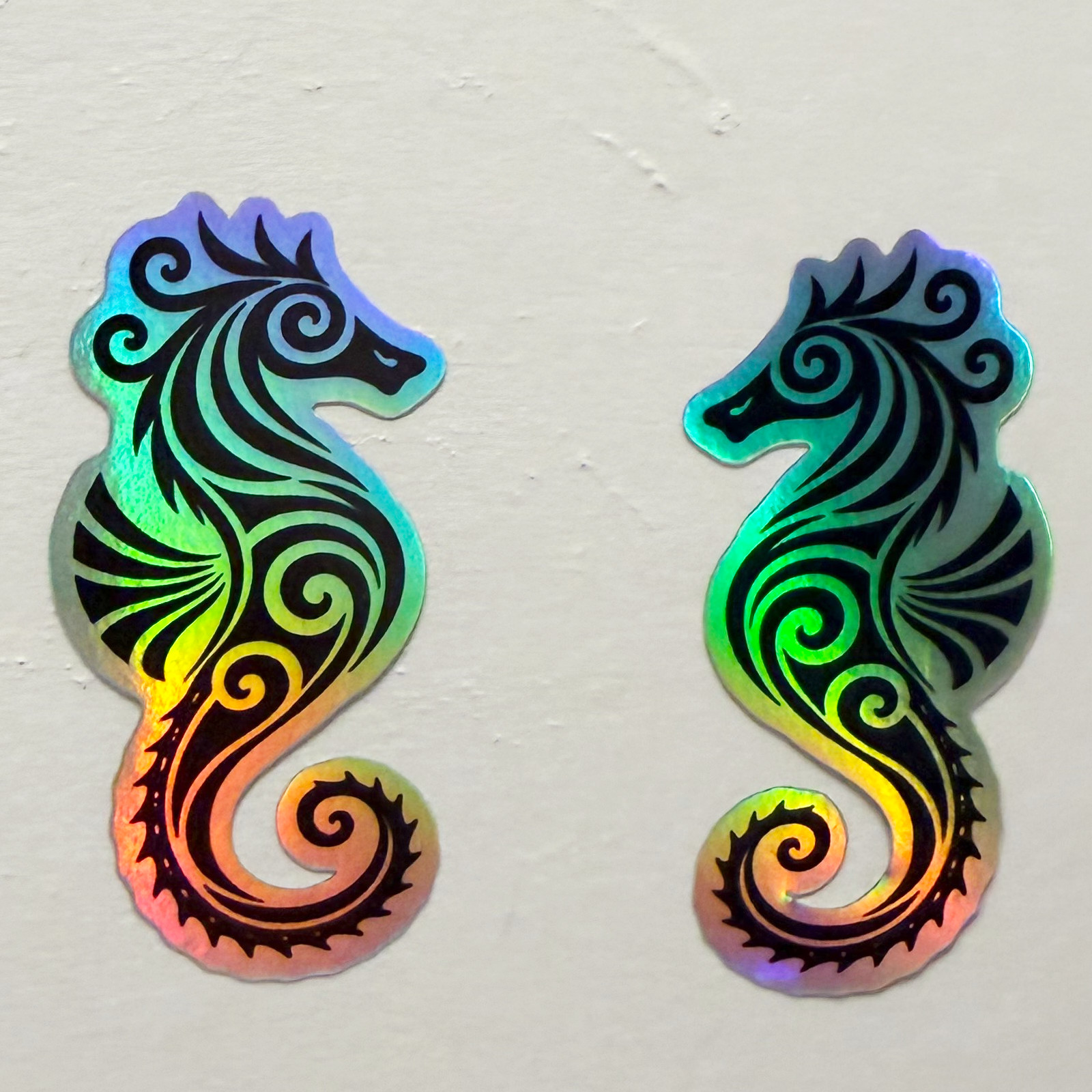 Holographic Seahorse Sticker 2 Pack 3×1.5 Ocean Vinyl Decal Set
