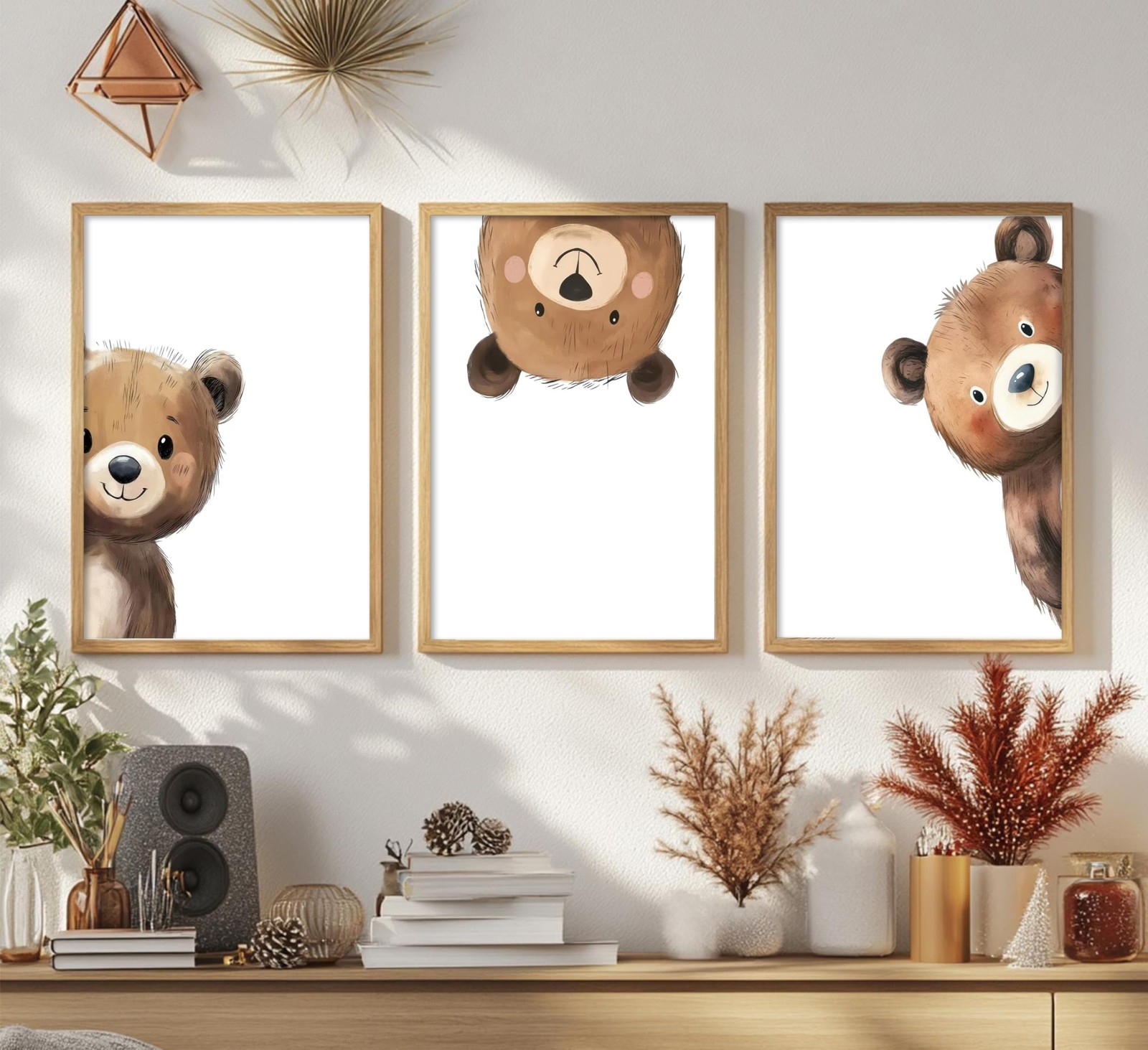3Pcs Baby Teddy Bear Nursery Wall Art Peeking Bear Pictures Wall Decor Peekab…