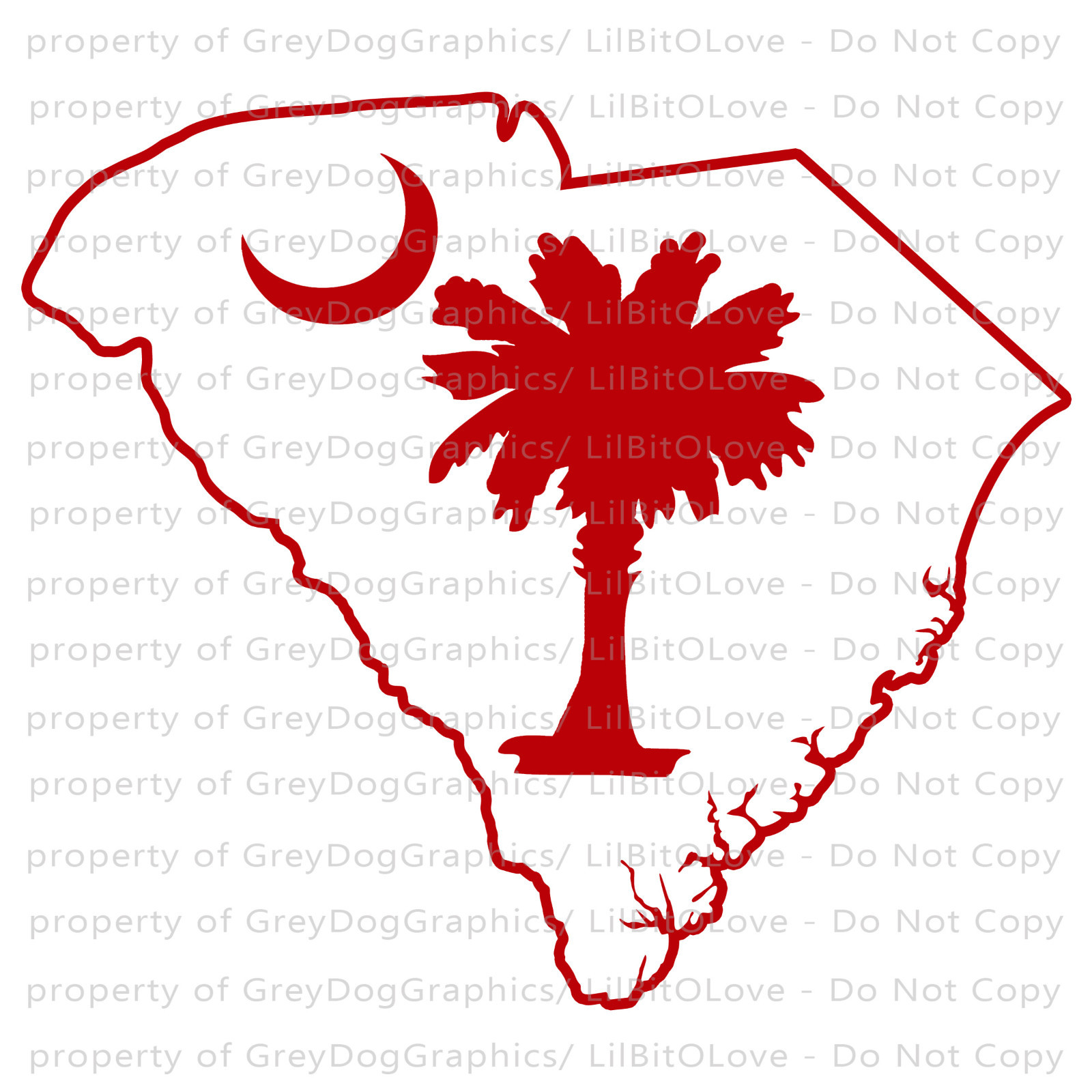 State of South Carolina Outline with Palmetto and Moon Vinyl Decal Sticker