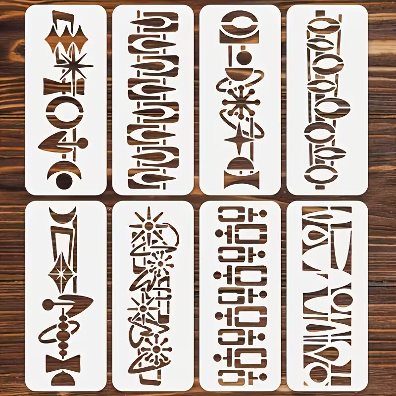 Retro Mid Century Modern Pattern Stencils Reusable – Set of 8 (B3)