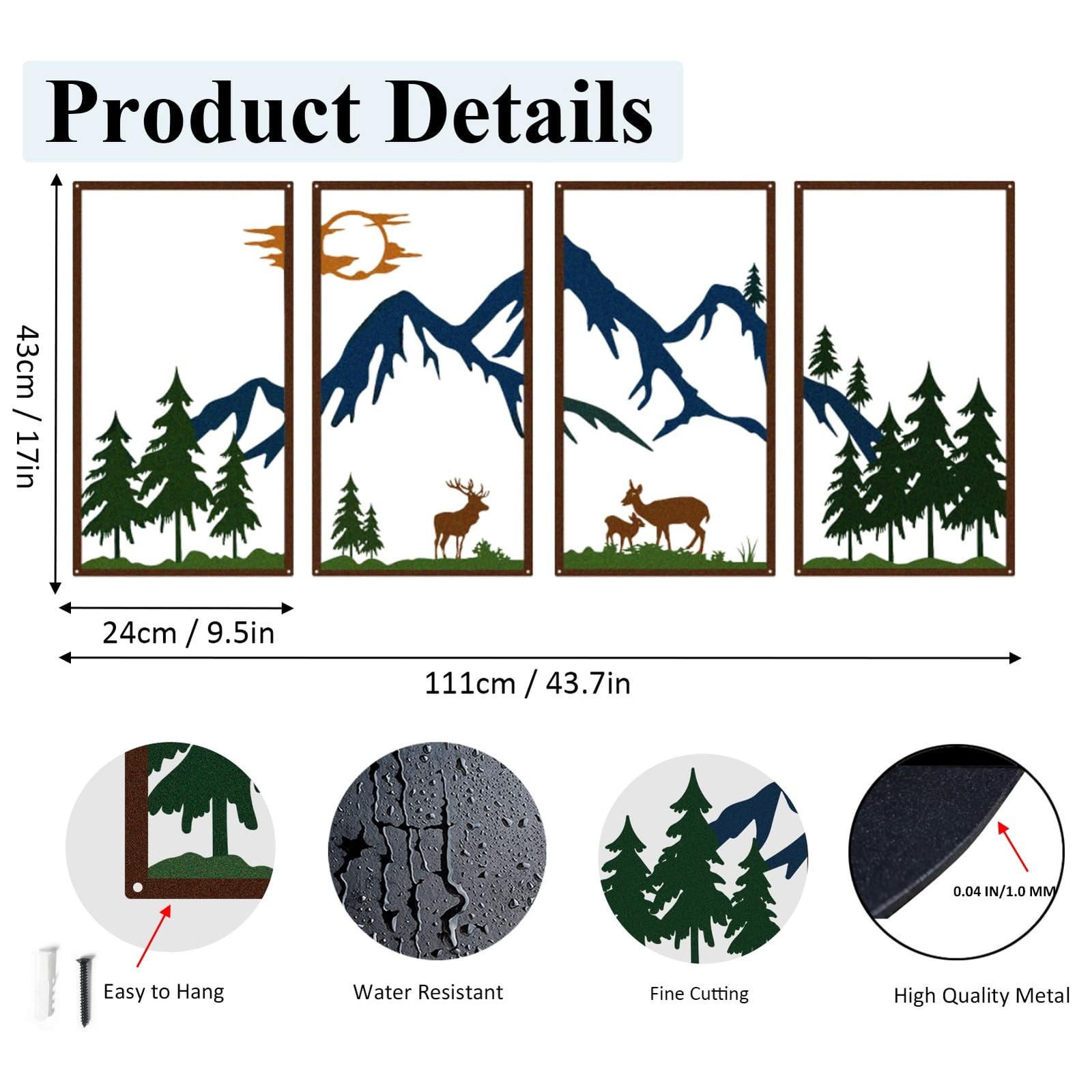 DUOOLN 4 Pcs Mountain Scene Metal Wall Decor, Line Drawing Wall Art, Abstract…