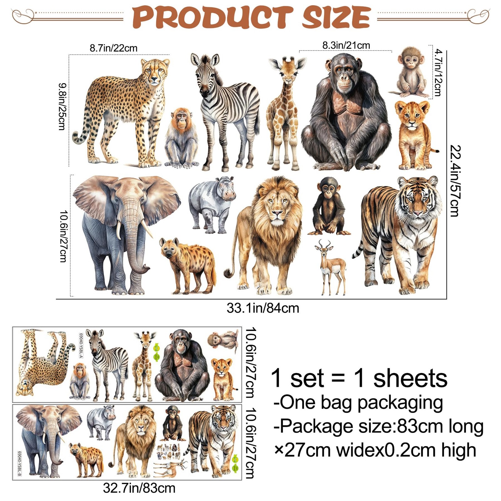 Removable 3D Nature Jungle Wild Animals Wall Stickers DIY Peel and Stick Safa…