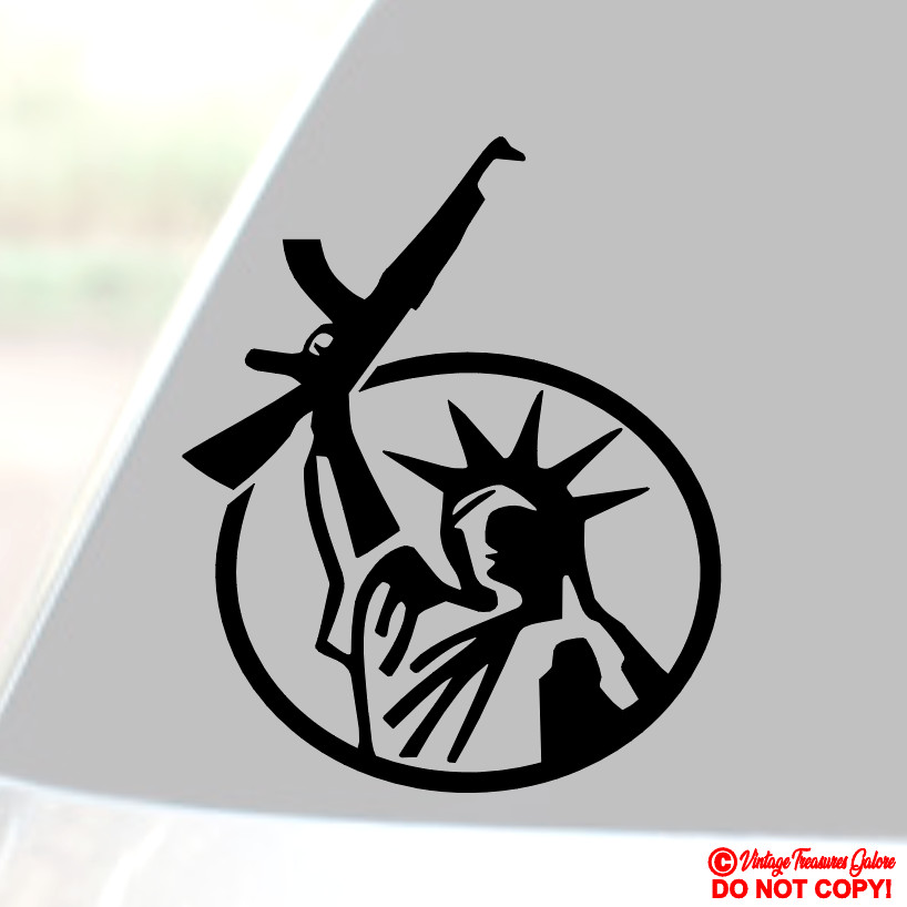 STATUE OF LIBERTY HOLDING AN ASSAULT RIFLE VINYL DECAL STICKER CAR WINDOW BUMPER
