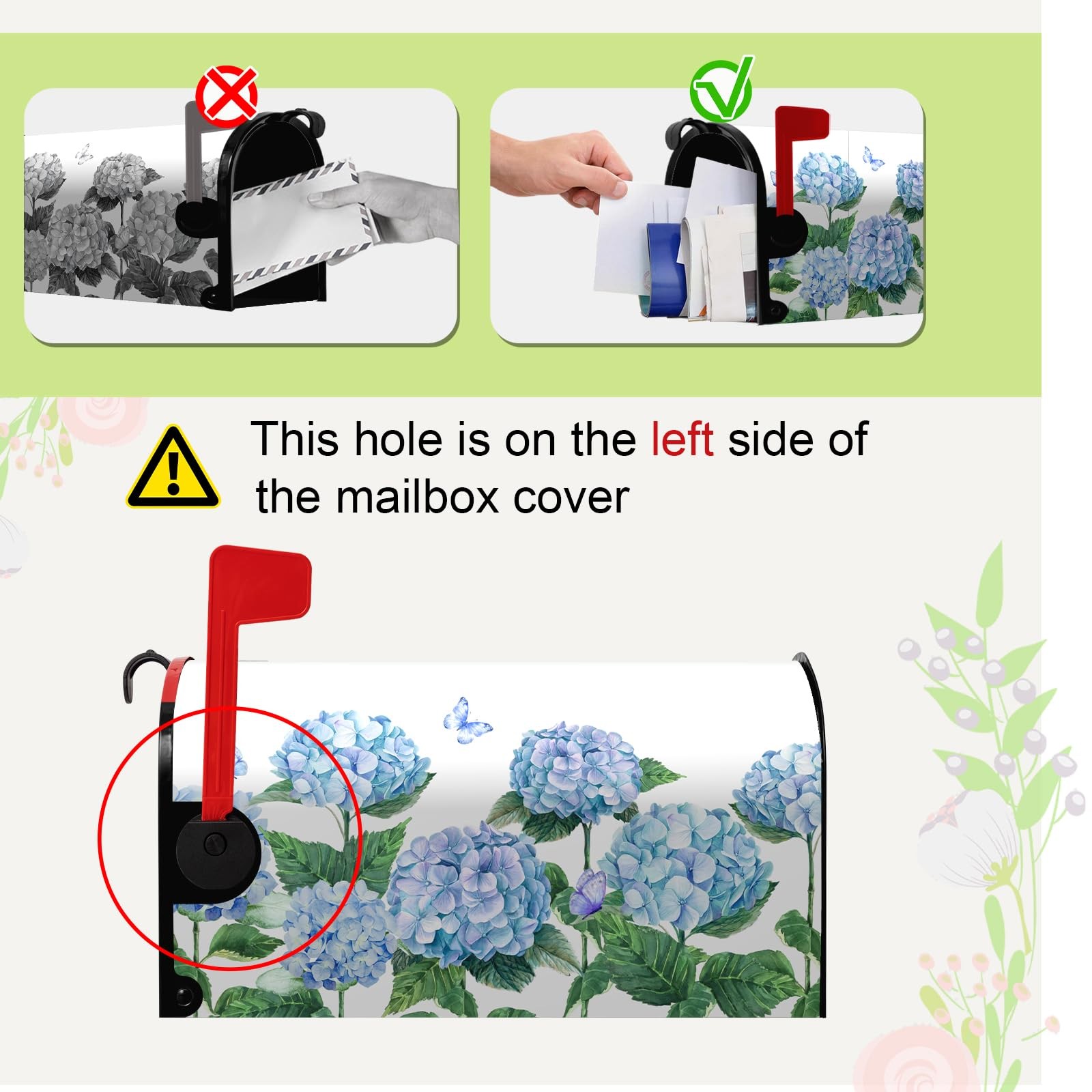 Dacawin Hydrangea Flowers Magnetic Mailbox Cover 21x18inch,
