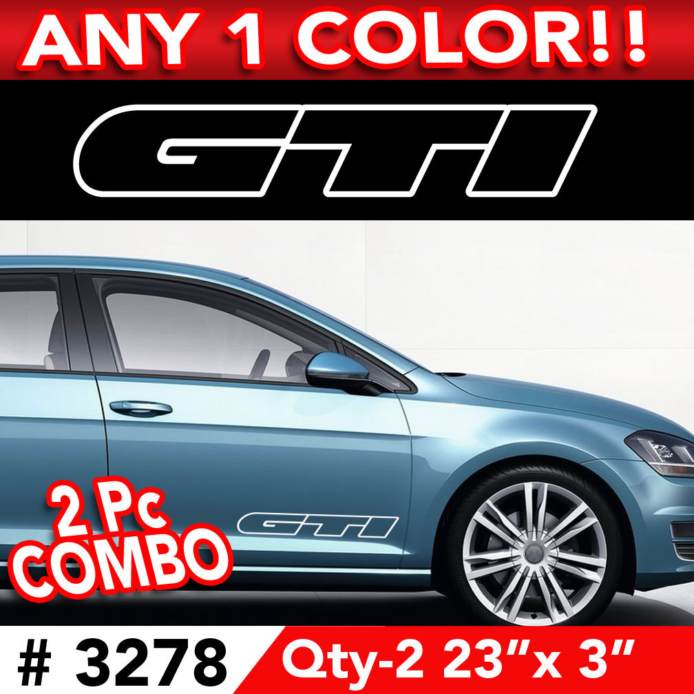 Qty-2 " GTI " OUTLINE SIDE DECAL STICKER 23"w x 3" ANY 1 CLR