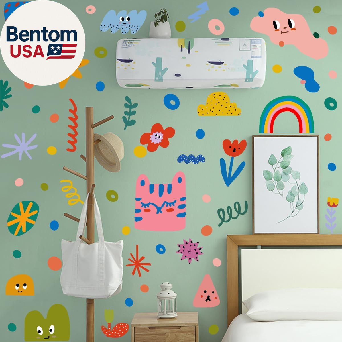 Colorful Abstract Shape Wall Stickers, Lovely Smile Clouds Rainbow Irregular Dot