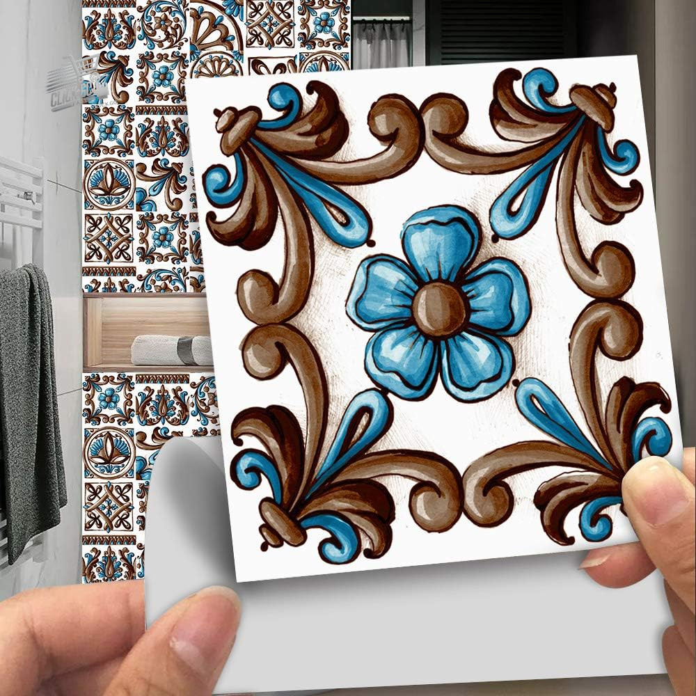 20 Stickers Tiles 10×10 Kitchen Bathroom Mosaic PVC Waterproof Blue Wall Back