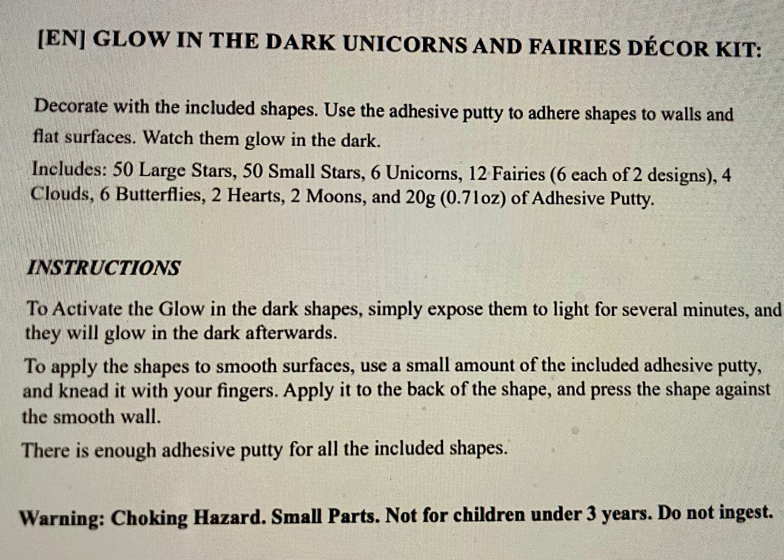 Fairy Unicorn Butterfly Stars Glow in the Dark Luminous Wall Decal Stickers Kit