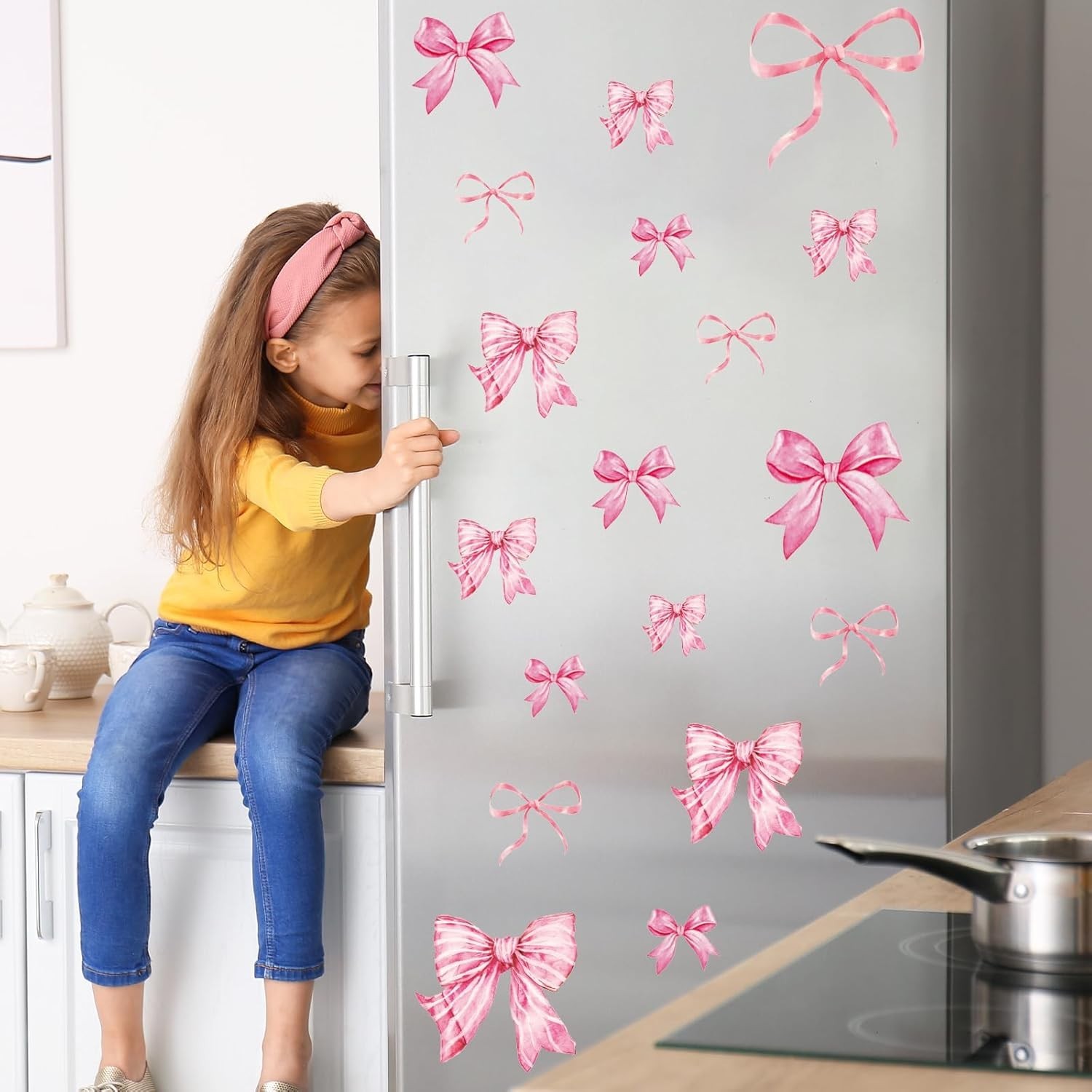 Pink Bow Wall Stickers Watercolor Decor Room Mural for Kids Girls Party